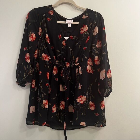 Isabel Maternity By Ingrid & Isabel Empire Floral Blouse Tie Back Top Size Small - Picture 3 of 11